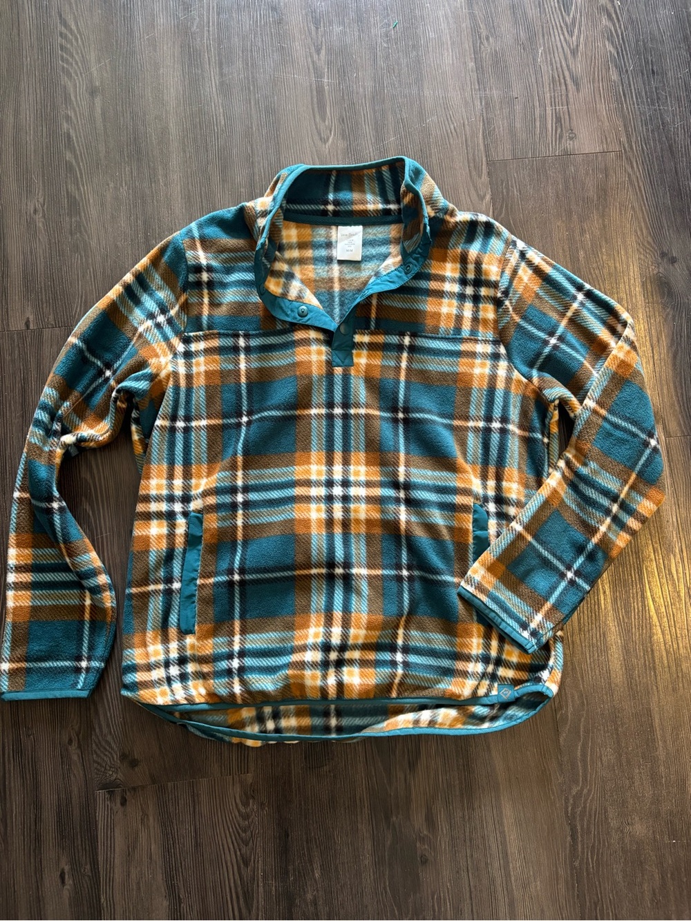 Vera Bradley Teal and Mustard Plaid Fleece Snap Pullover